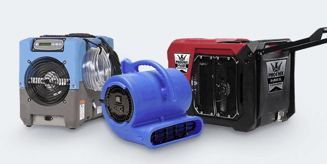 Professional water damage restoration equipment in Selma TX home showing industrial fans and dehumidifiers